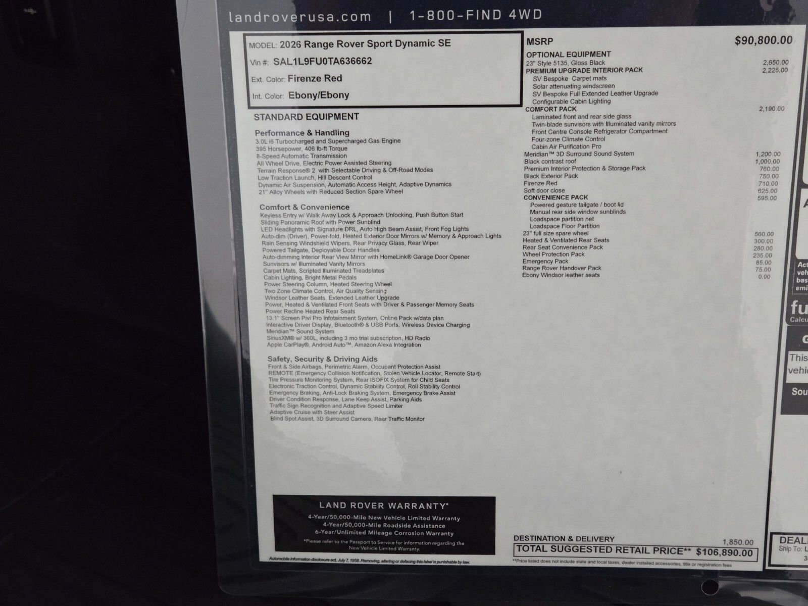 New 2026 Land Rover Range Rover Sport Dynamic SE AWD/4WD image 32