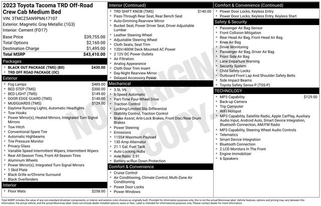 Used 2023 Toyota Tacoma TRD Off-Road w/ Black Out Package (TMS) AWD/4WD image 29