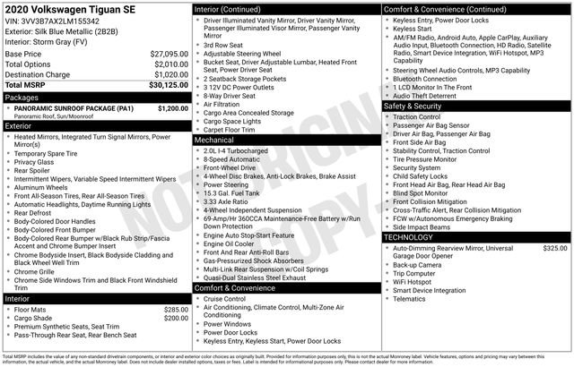 Used 2020 Volkswagen Tiguan SE w/ Panoramic Sunroof Package FWD image 9