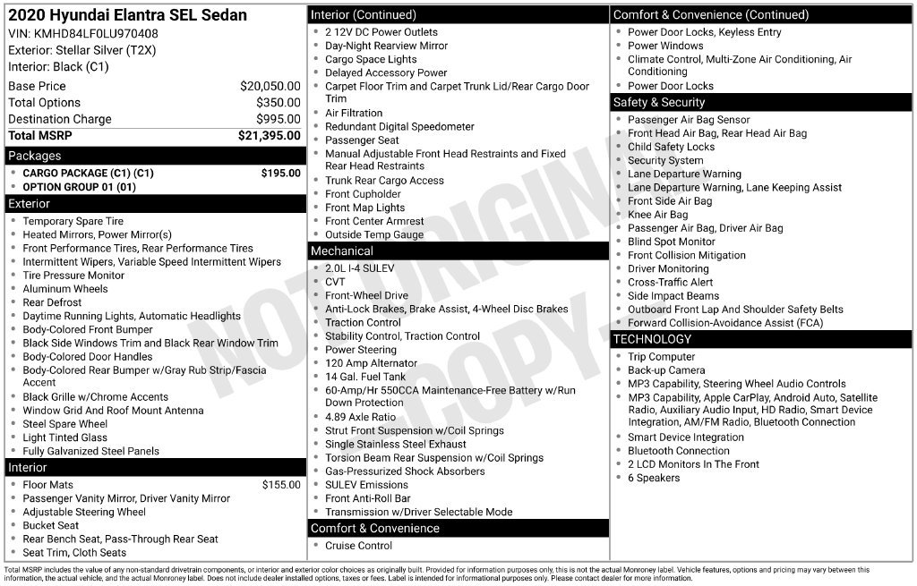 Used 2020 Hyundai Elantra SEL w/ Cargo Package (C1) FWD image 2