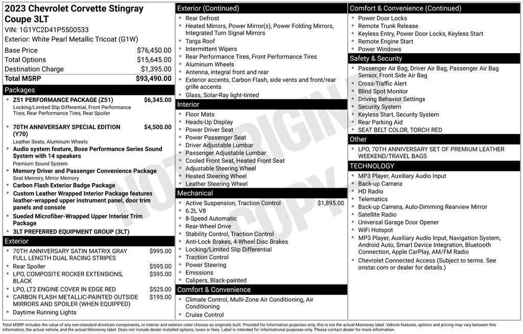 Used 2023 Chevrolet Corvette Stingray Premium Cpe w/ Z51 Performance Package RWD image 38