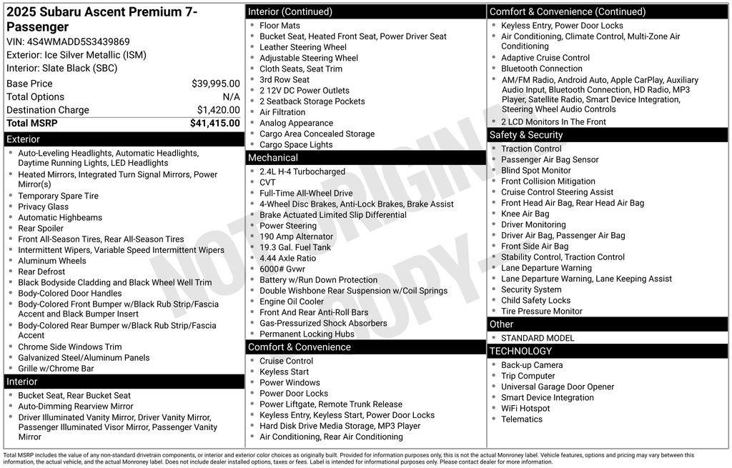 Certified 2025 Subaru Ascent Premium image 41