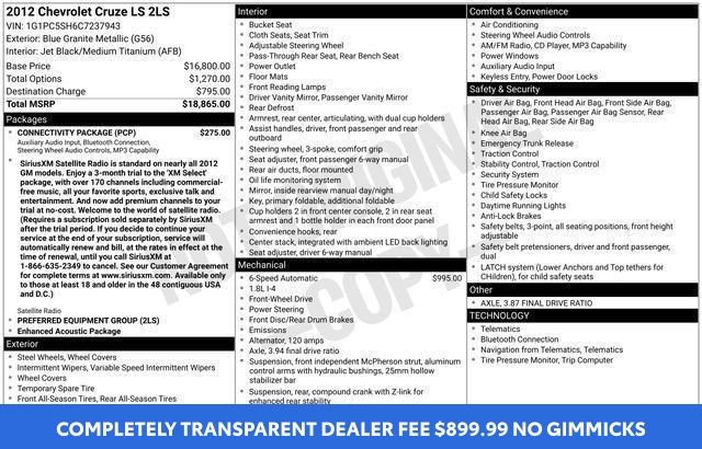 Used 2012 Chevrolet Cruze LS w/ Connectivity Package FWD image 2