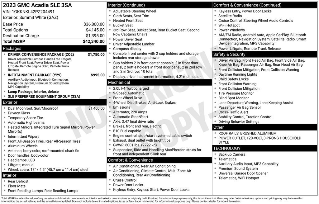 Used 2023 GMC Acadia SLE w/ Driver Convenience Package FWD image 5