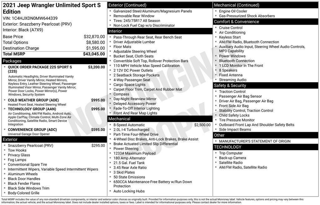 Used 2021 Jeep Wrangler Unlimited Sport AWD/4WD image 3