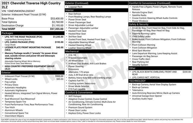 Used 2021 Chevrolet Traverse High Country w/ LPO, 'HIT The Road' Package image 6
