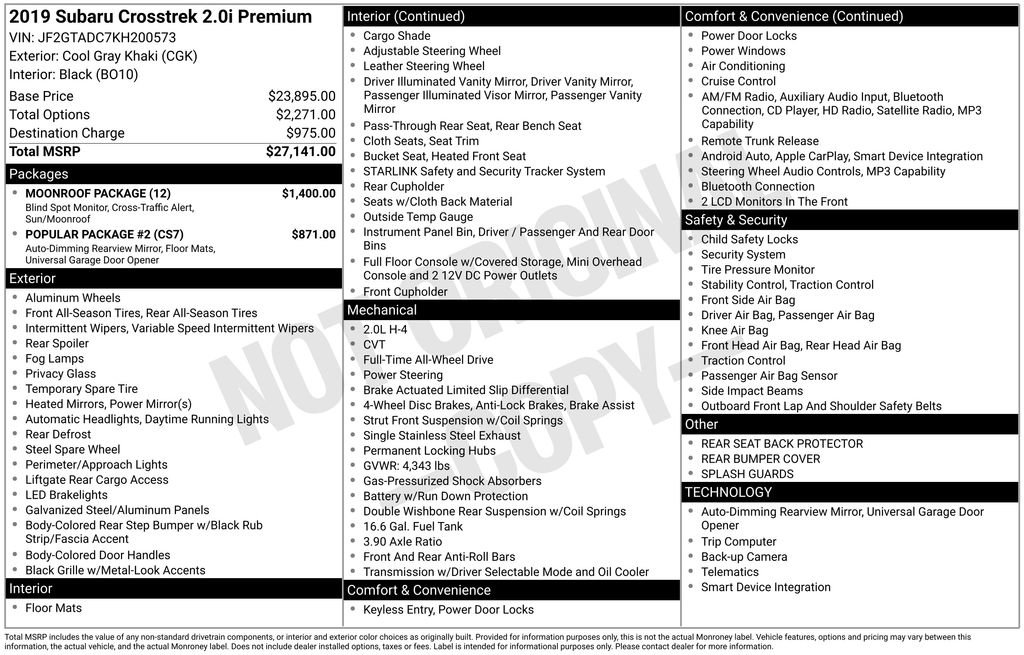 Used 2019 Subaru Crosstrek 2.0i Premium w/ Moonroof Package image 6