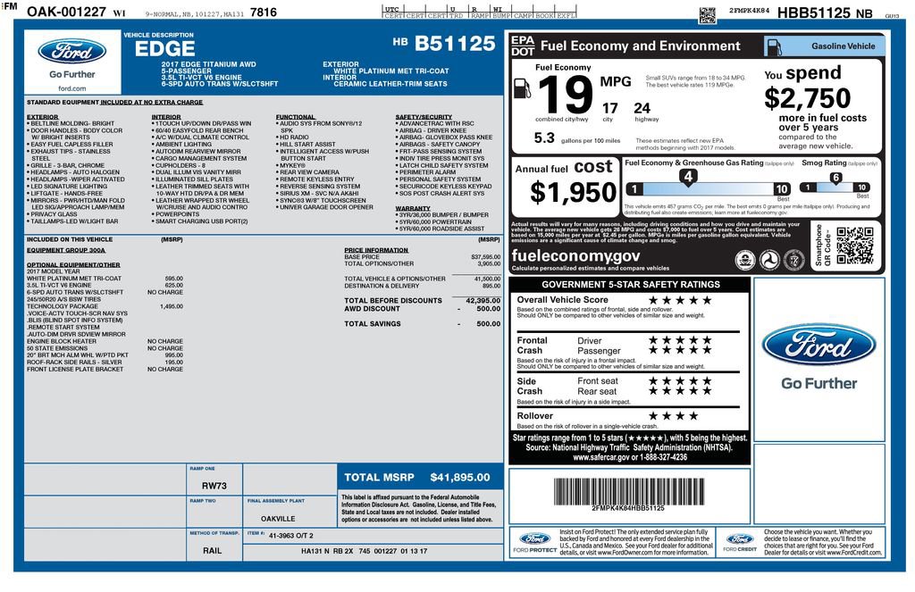 Used 2017 Ford Edge Titanium w/ Technology Package AWD/4WD image 2