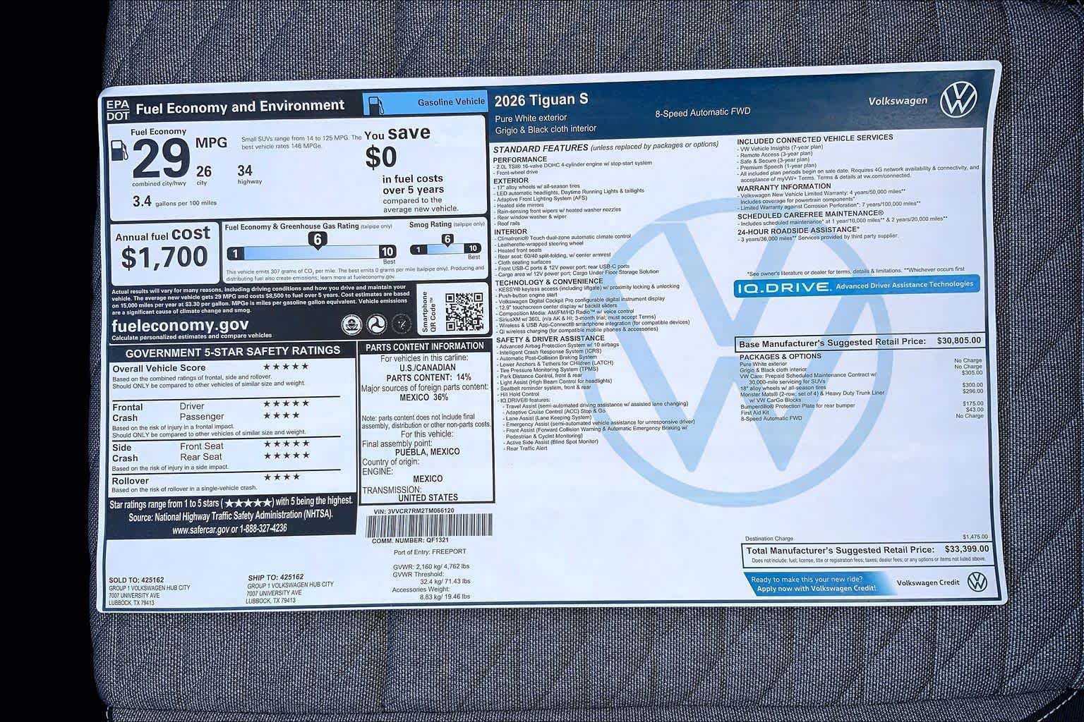 New 2026 Volkswagen Tiguan S FWD image 22