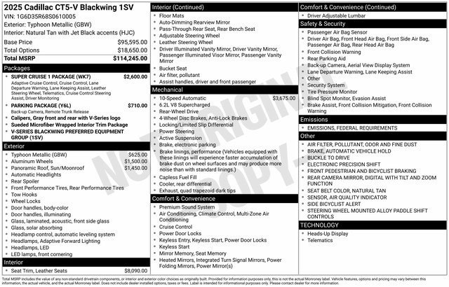Certified 2025 Cadillac CT5 V Blackwing w/ Super Cruise 1 Package