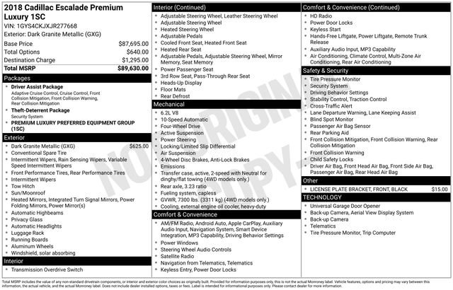 Used 2018 Cadillac Escalade Premium Luxury AWD/4WD image 15