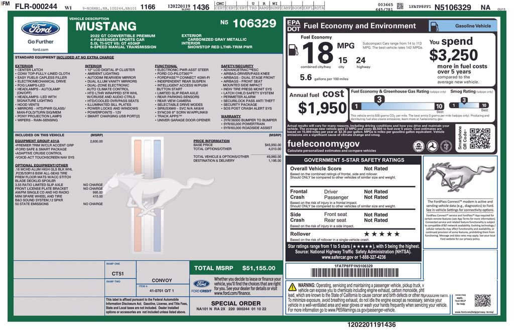 Used 2022 Ford Mustang GT Premium w/ Equipment Group 401A RWD image 2
