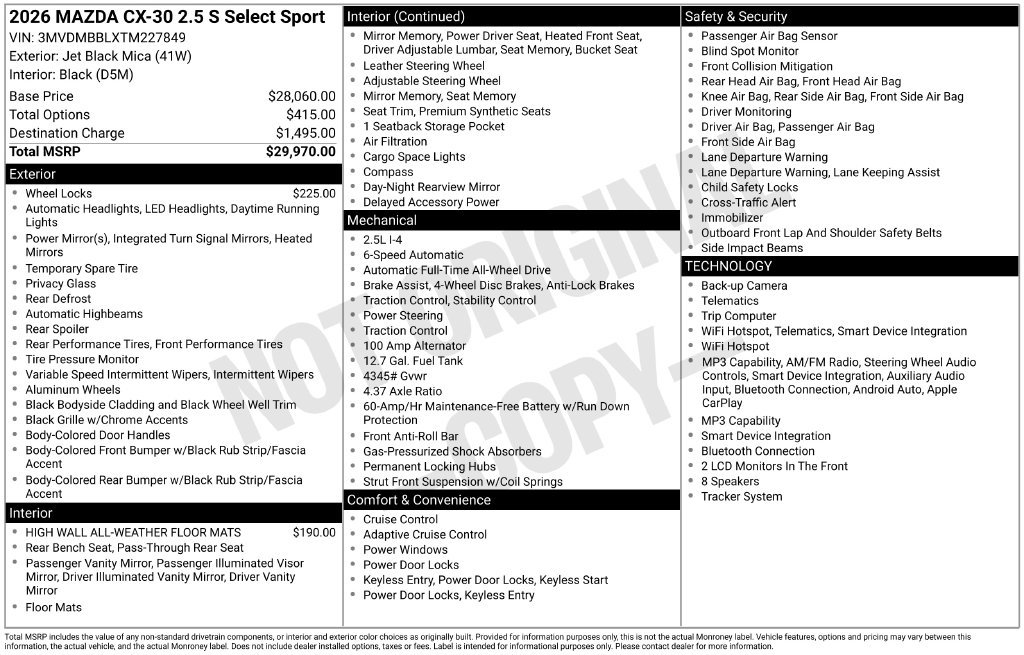New 2026 MAZDA CX-30 AWD 2.5 S w/ Select Sport Pkg image 22