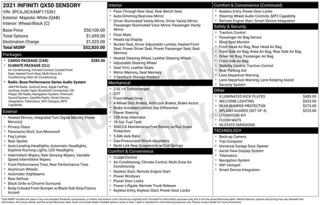 Used 2021 INFINITI QX50 Sensory w/ Cargo Package image 6