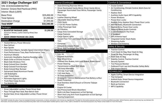 Used 2021 Dodge Challenger SXT w/ Blacktop Package RWD image 3