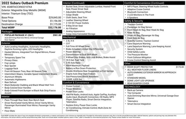 Used 2022 Subaru Outback Premium w/ Popular Package #1 image 32