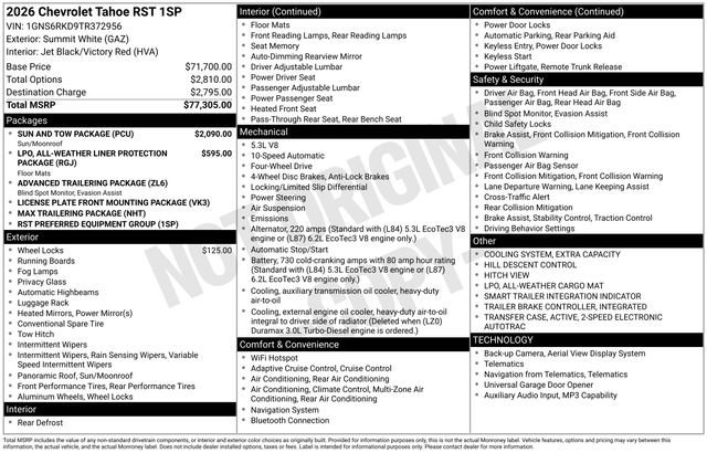 New 2026 Chevrolet Tahoe RST w/ Sun And Tow Package AWD/4WD image 27