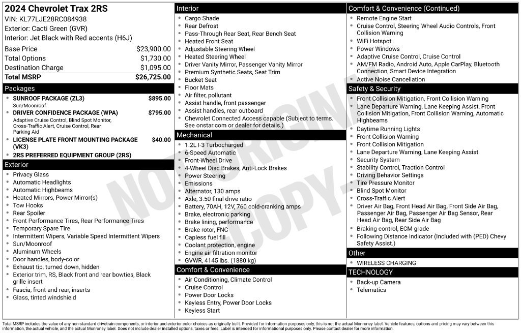 Used 2024 Chevrolet Trax RS w/ Sunroof Package FWD image 33