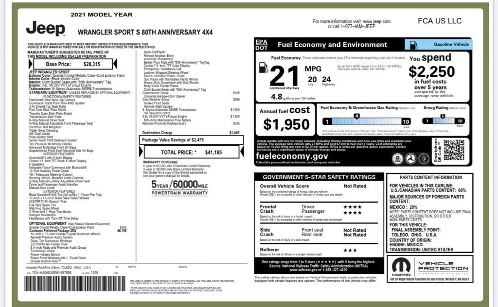 Used 2021 Jeep Wrangler Sport image 23