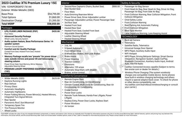 Certified 2023 Cadillac XT6 Premium Luxury w/ LPO, Floor Liner Package FWD image 37