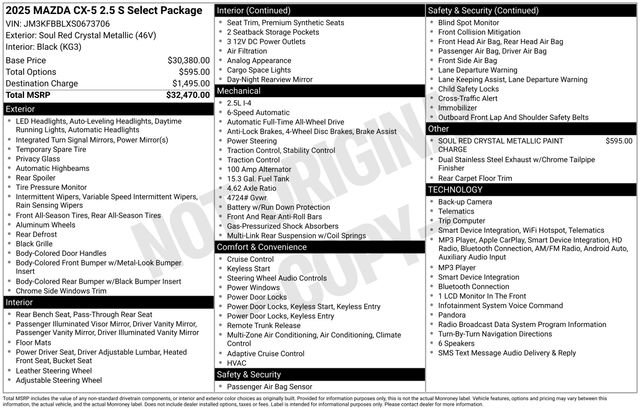 Used 2025 MAZDA CX-5 AWD 2.5 S w/ Select Package image 6