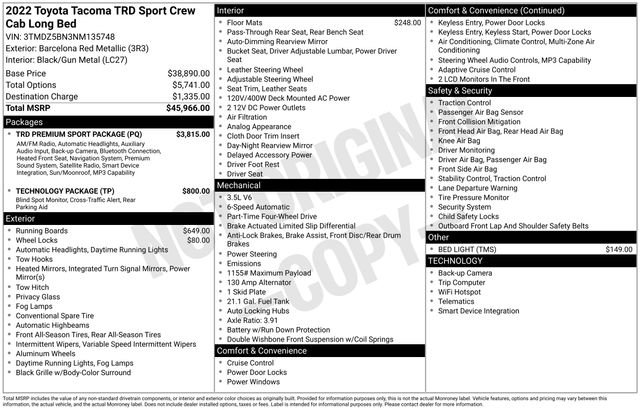 Certified 2022 Toyota Tacoma TRD Sport w/ TRD Premium Sport Package AWD/4WD image 35