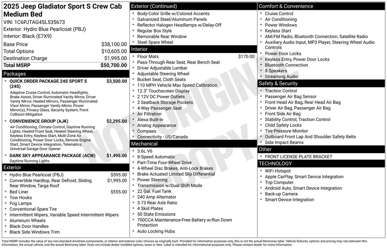 New 2025 Jeep Gladiator Sport AWD/4WD image 31