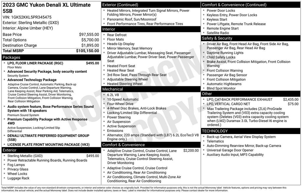 Used 2023 GMC Yukon XL Denali Ultimate w/ LPO, Floor Liner Package image 6