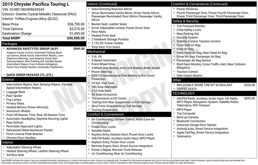 Used 2019 Chrysler Pacifica Touring-L w/ Advanced Safetytec Group image 40