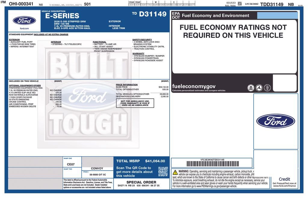 New 2026 Ford E-350 and Econoline 350 Super Duty w/ A/C Prep Package RWD image 37