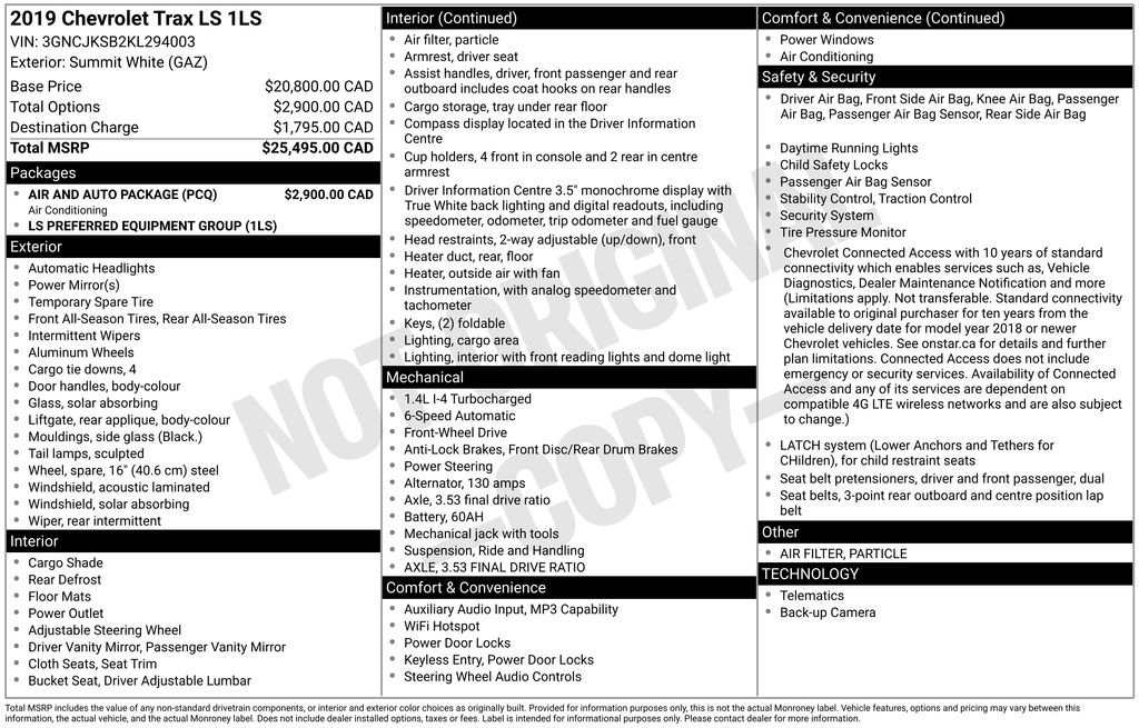 Used 2019 Chevrolet Trax LS w/ Air And Auto Package FWD image 6