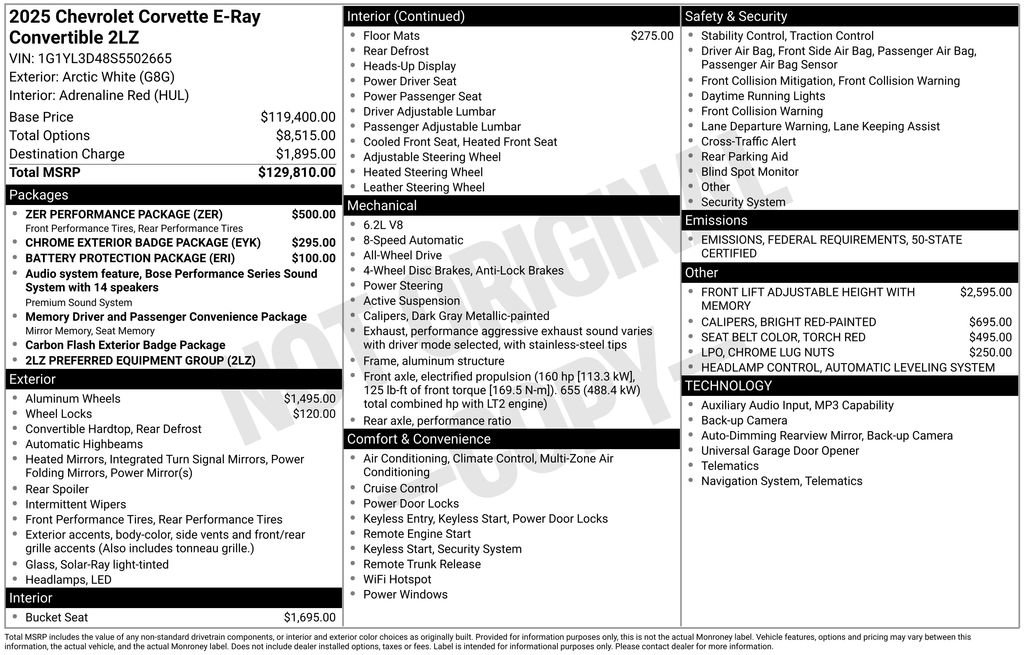 New 2025 Chevrolet Corvette E-Ray w/ ZER Performance Package image 26