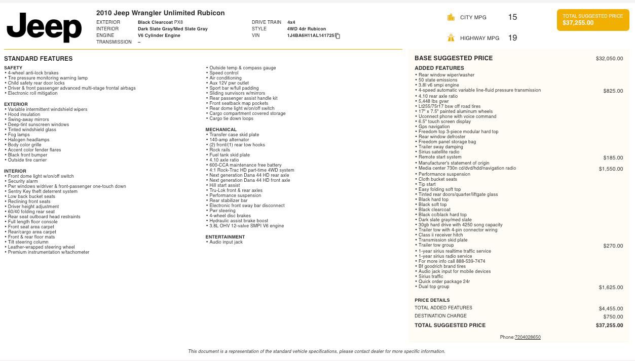 Used 2010 Jeep Wrangler Unlimited Rubicon w/ Dual Top Group image 2