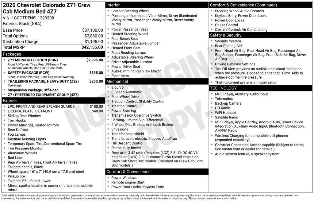 Used 2020 Chevrolet Colorado Z71 w/ Z71 Midnight Edition AWD/4WD image 7