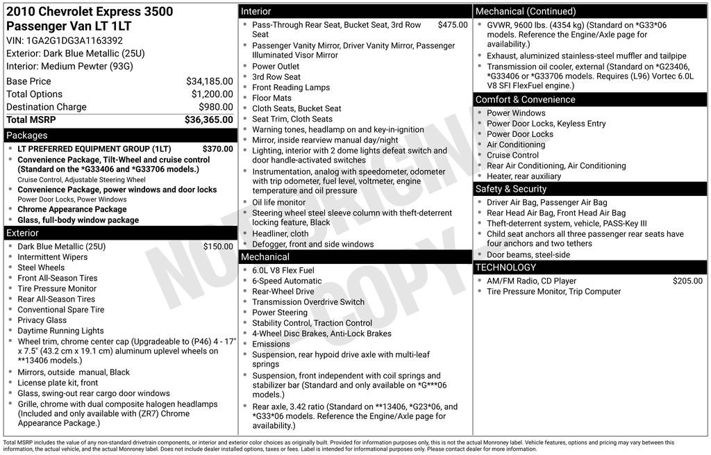 Used 2010 Chevrolet Express 3500 LT w/ LT Preferred Equipment Group RWD image 5