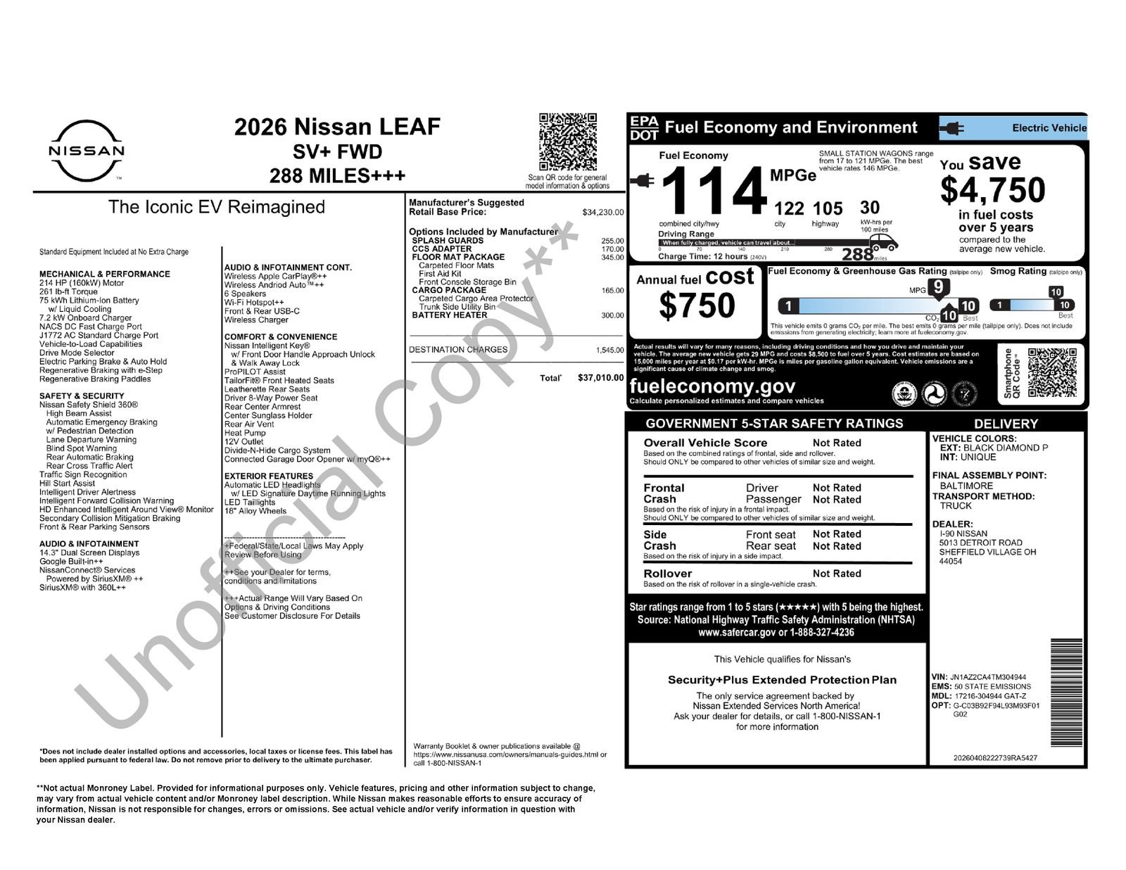 New 2026 Nissan Leaf SV+ w/ Floor Mat Package (SV+) FWD image 20