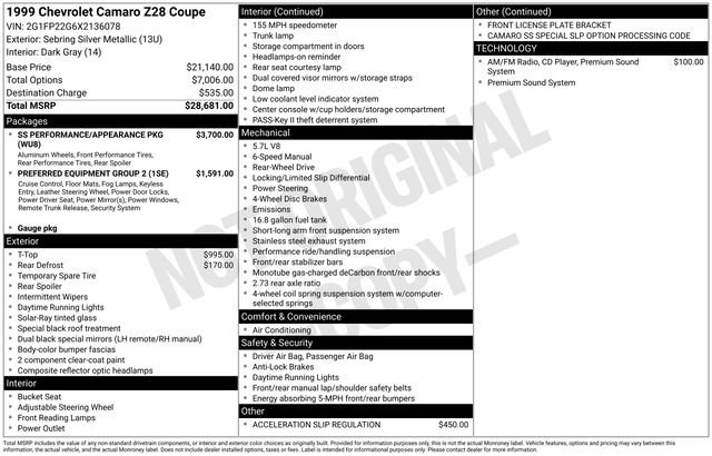 Used 1999 Chevrolet Camaro Z28 w/ SS Performance/Appearance Pkg RWD image 22