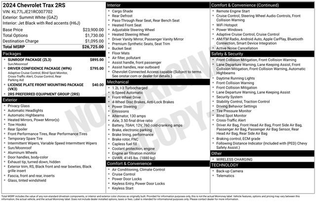 Used 2024 Chevrolet Trax RS w/ Sunroof Package FWD image 2
