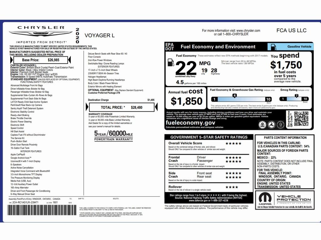 Used 2020 Chrysler Voyager L image 2