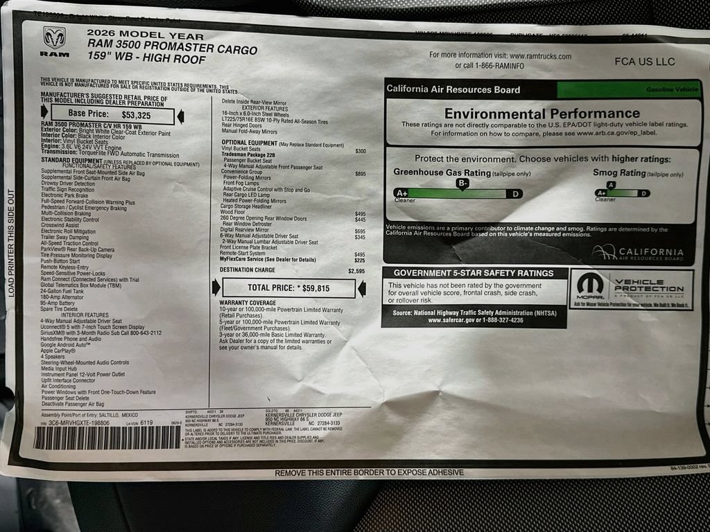 New 2026 RAM ProMaster 3500 w/ Convenience Group FWD image 20