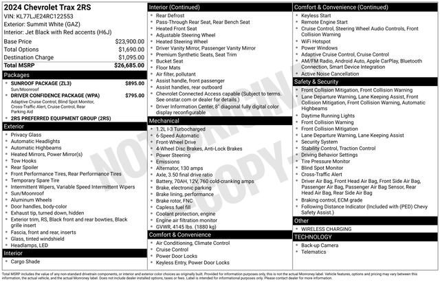 Used 2024 Chevrolet Trax RS w/ Sunroof Package image 16