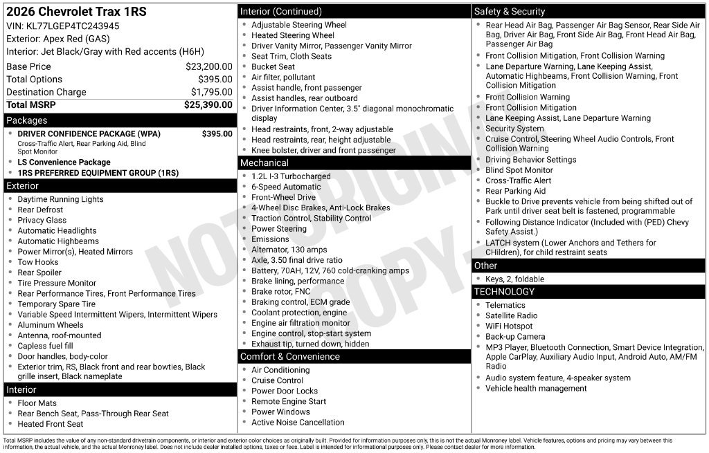 New 2026 Chevrolet Trax RS w/ Driver Confidence Package FWD image 21