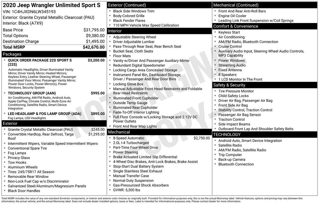 Used 2020 Jeep Wrangler Unlimited Sport S image 35