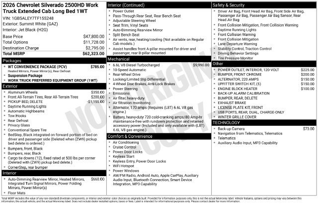 New 2026 Chevrolet Silverado 2500 W/T w/ WT Convenience Package RWD image 4
