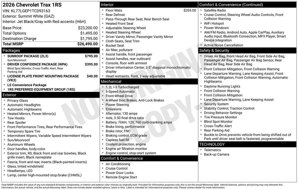 New 2026 Chevrolet Trax RS w/ Sunroof Package image 2