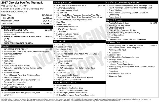 Used 2017 Chrysler Pacifica Touring-L w/ Tire & Wheel Group FWD image 58
