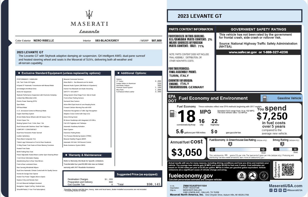 Certified 2023 Maserati Levante GT AWD/4WD image 33