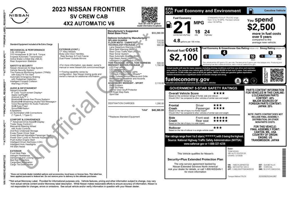 Used 2023 Nissan Frontier SV w/ Midnight Edition Package RWD image 3