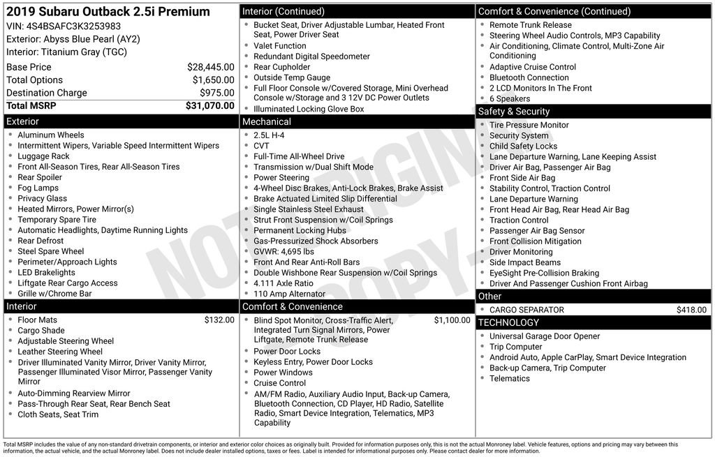 Used 2019 Subaru Outback 2.5i Premium image 40