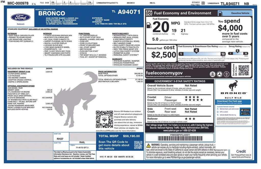 New 2026 Ford Bronco Outer Banks AWD/4WD image 2